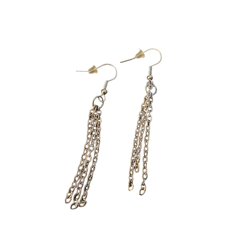 NWT Silver Tassel Chain Dangle Earrings Multi Strand Drop Industrial‎ Goth Punk